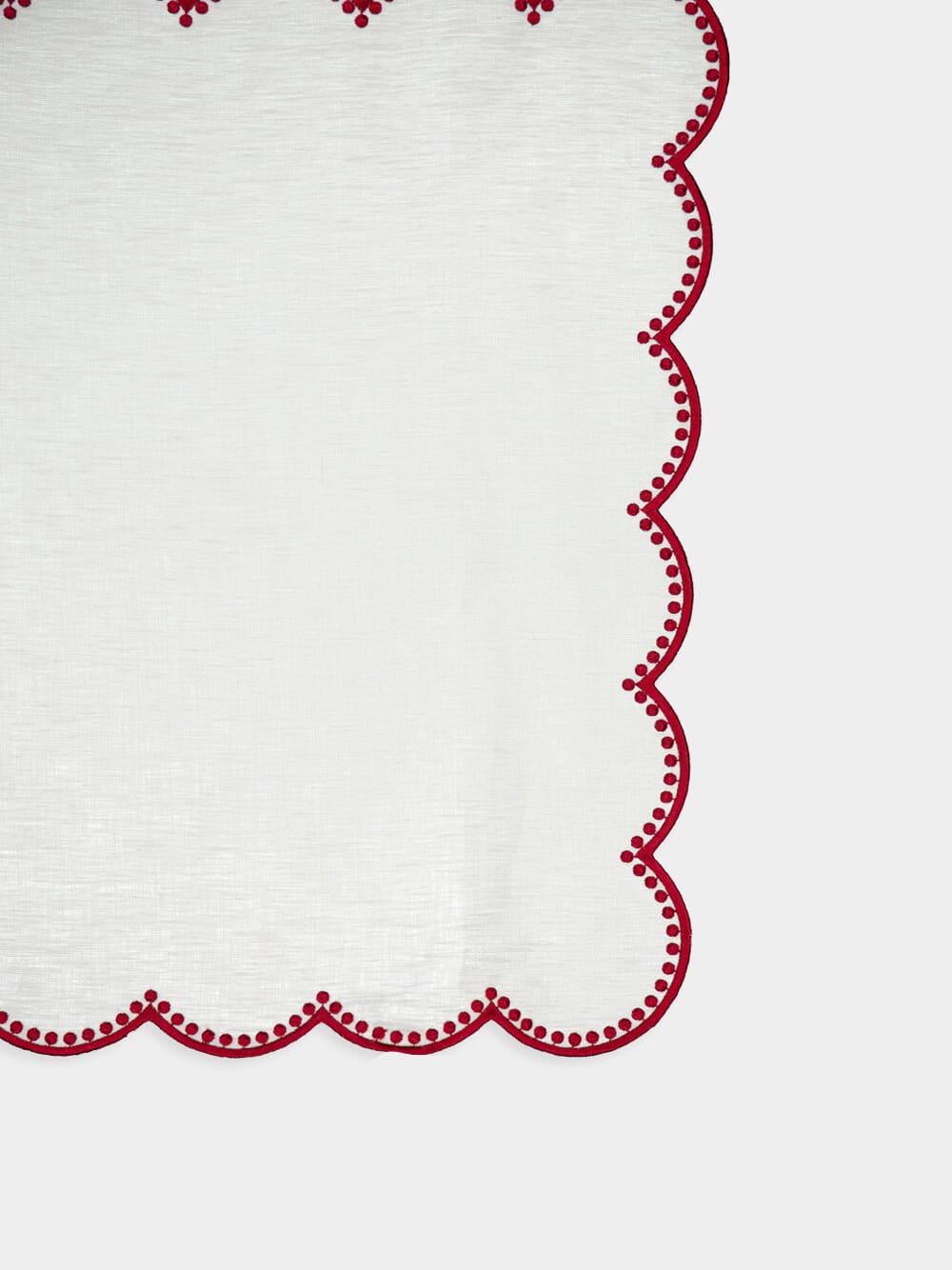 Cascais White Linen Napkin with Red Dots Border