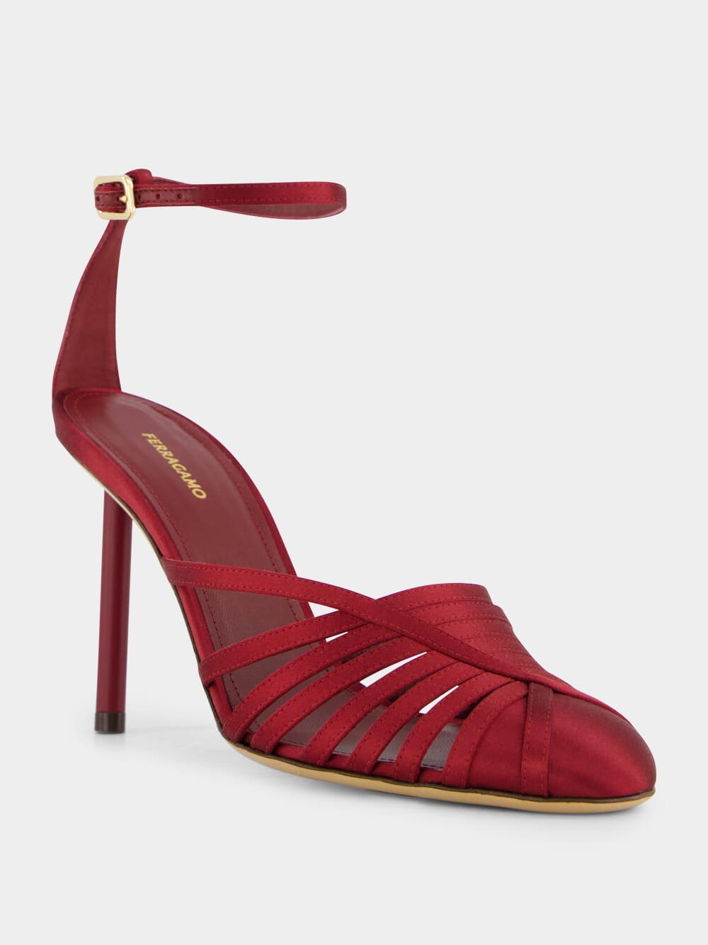 Ferragamo Red Satin Strappy High Heel Sandals Fashion Clinic