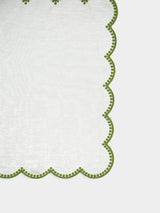 Cascais White Linen Napkin with Green Dots Border