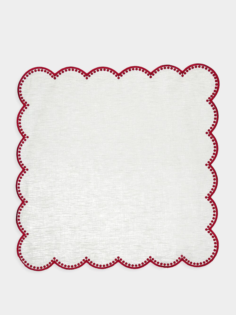 Cascais White Linen Napkin with Red Dots Border
