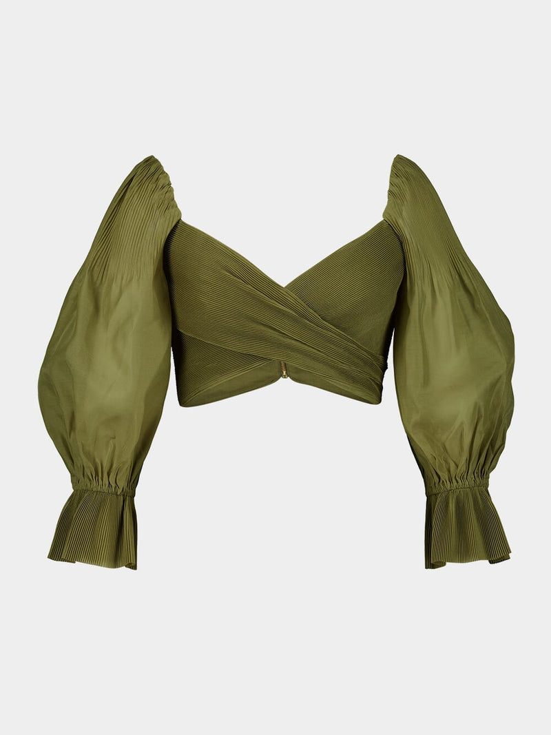 Olive Pleated Crop Bodice