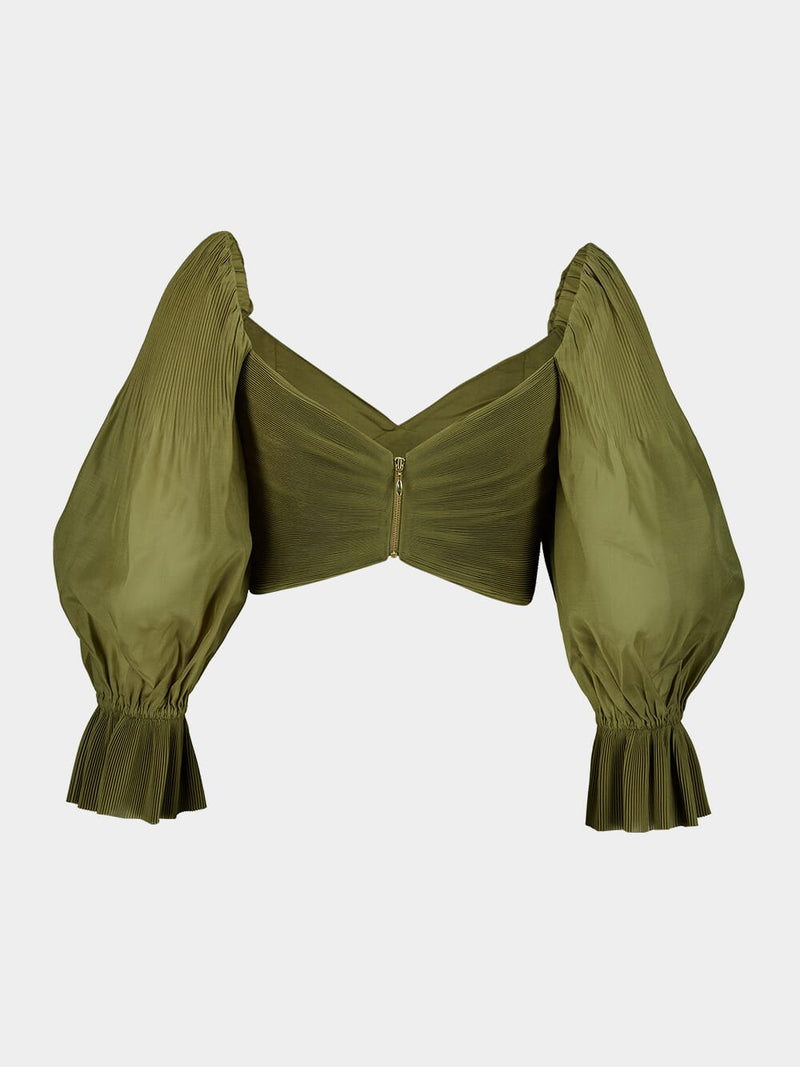Olive Pleated Crop Bodice