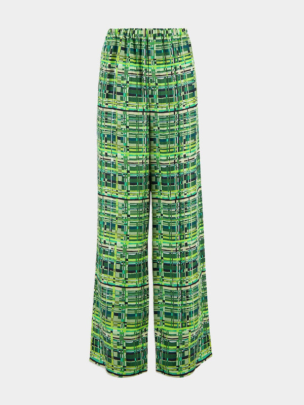 Check Print Wide Leg Trousers