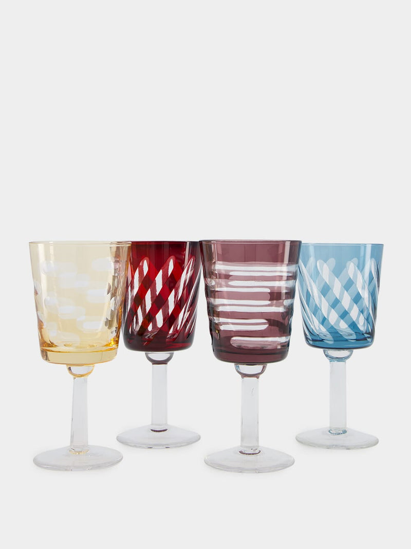 Set of 4 Tubular Wine Glasses
