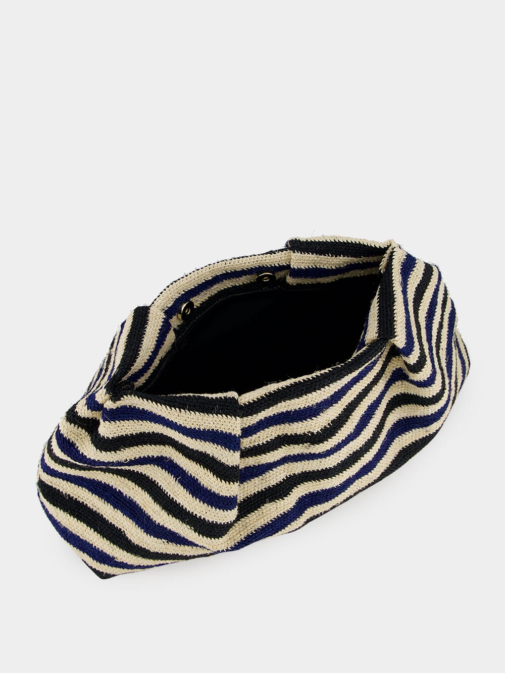 Black and Navy Striped Sisal Medium Pouch