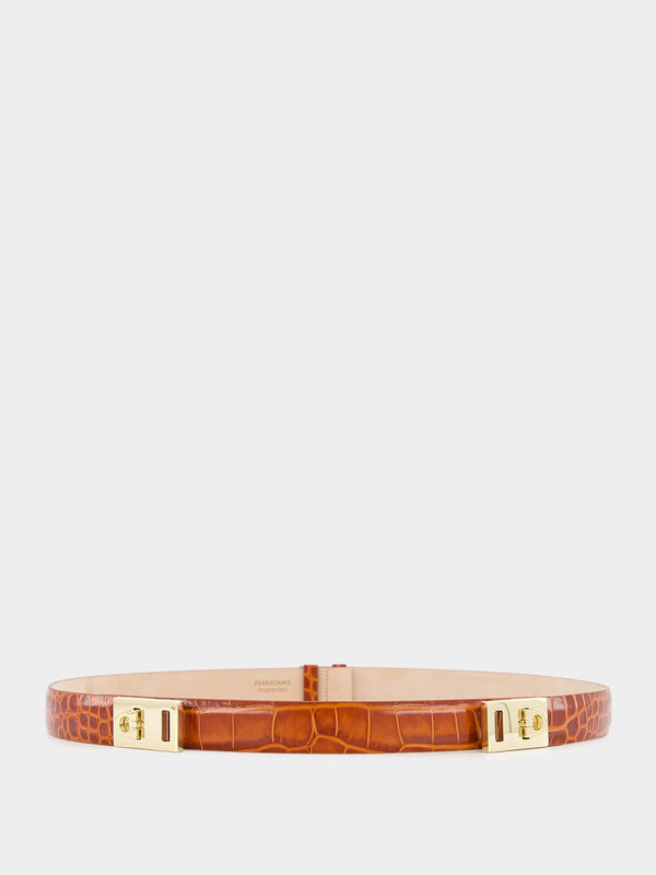 Cognac Gancini Leather Belt