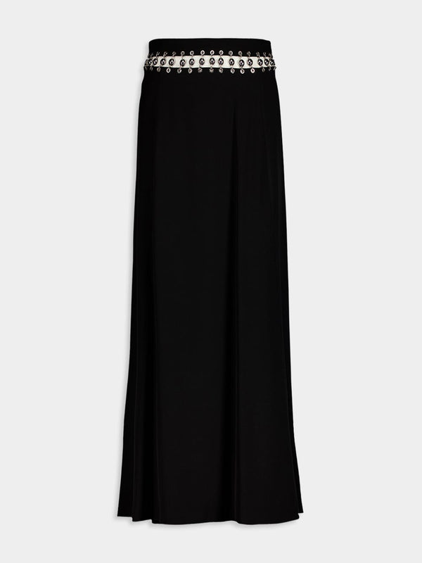 High-Waist Maxi Skirt with Eyelet Detail