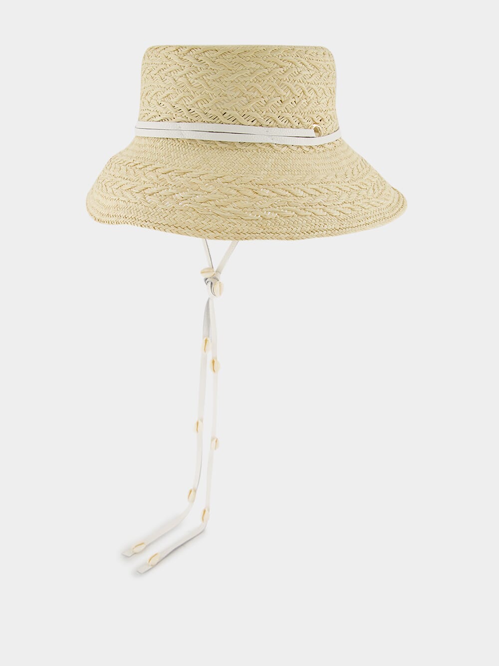 Texturized Straw Lampshade Hat with Leather Band