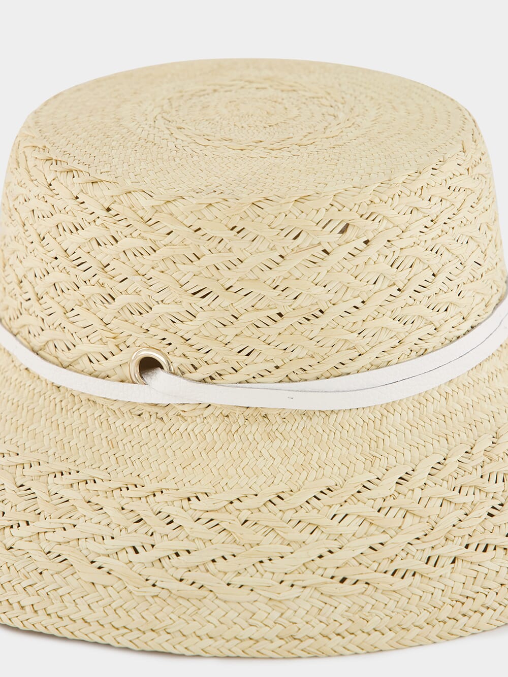 Texturized Straw Lampshade Hat with Leather Band