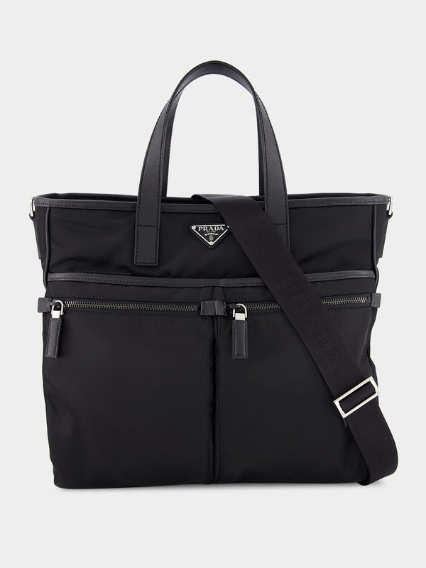 Re-Nylon and Saffiano Leather Tote Bag