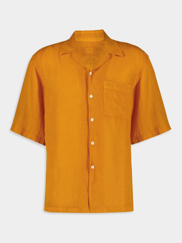 Linen Button-Down Orange Shirt