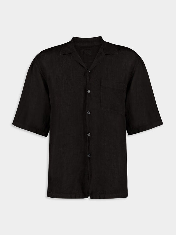 Linen Button-Down Black Shirt