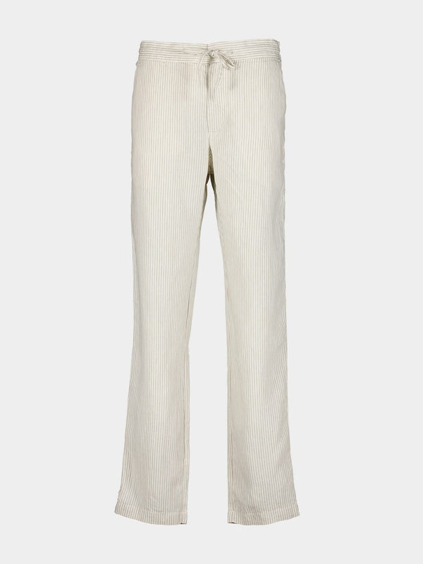Cream Striped Linen Drawstring Pants