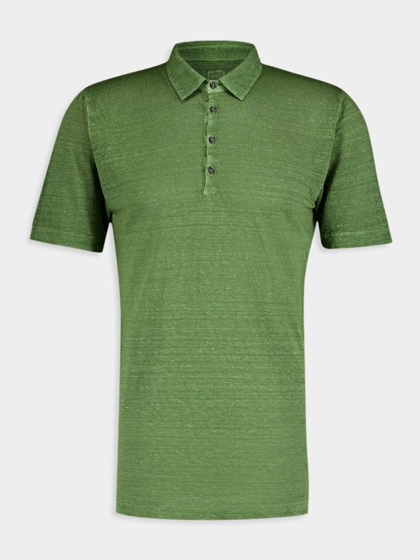 Green Linen Polo Shirt