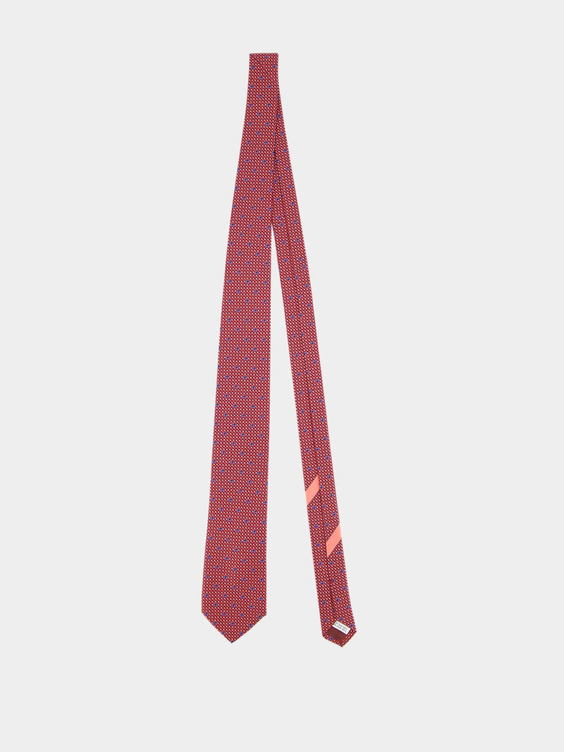 Gancini Print Red Silk Tie