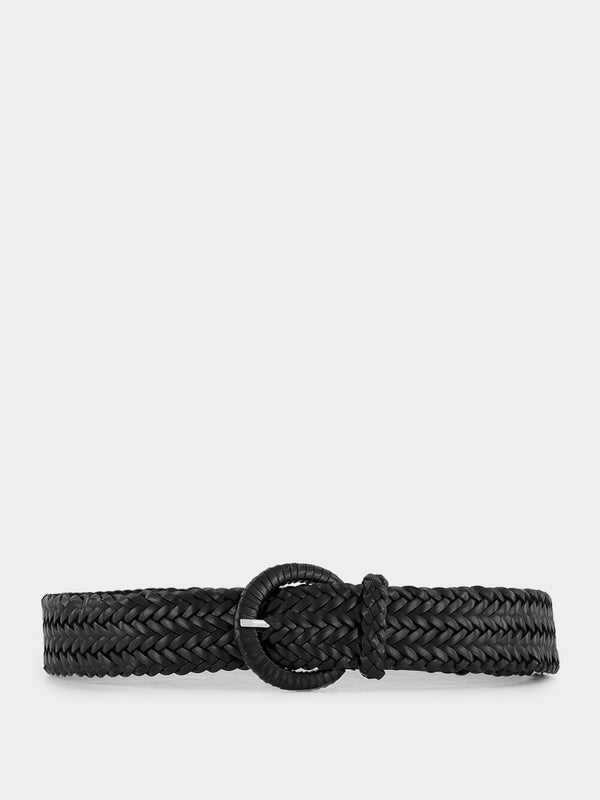 Wrapped Buckle Black Leather Belt