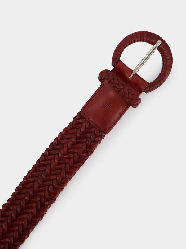 Wrapped Buckle Burgundy Leather Belt