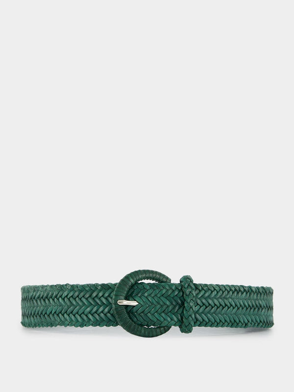 Wrapped Buckle Green Leather Belt