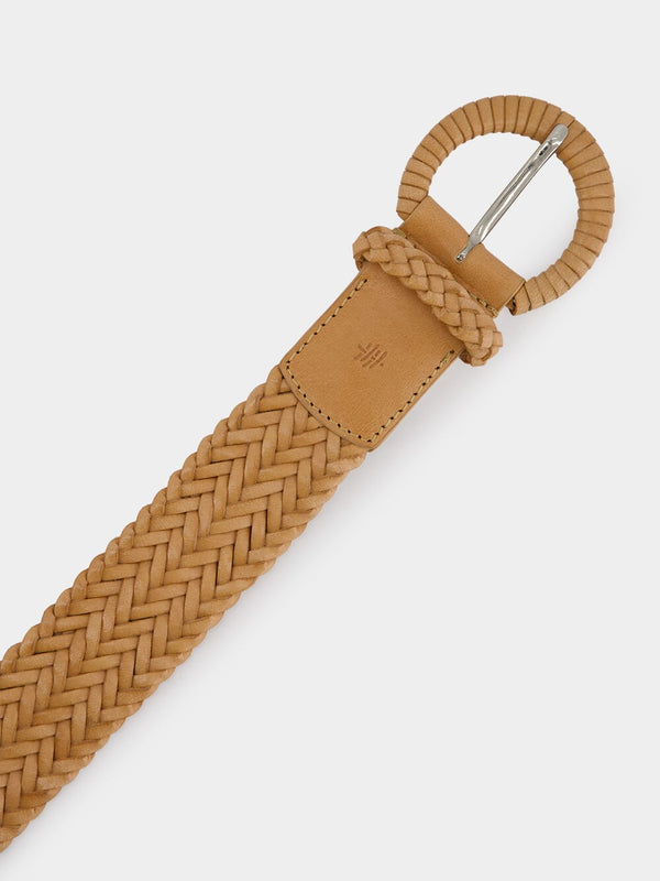 Wrapped Buckle Beige Leather Belt