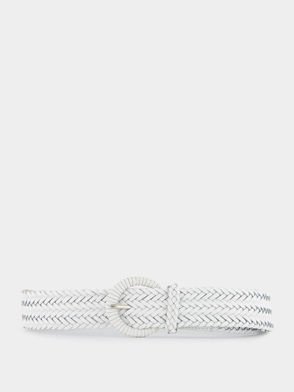 Wrapped Buckle White Leather Belt