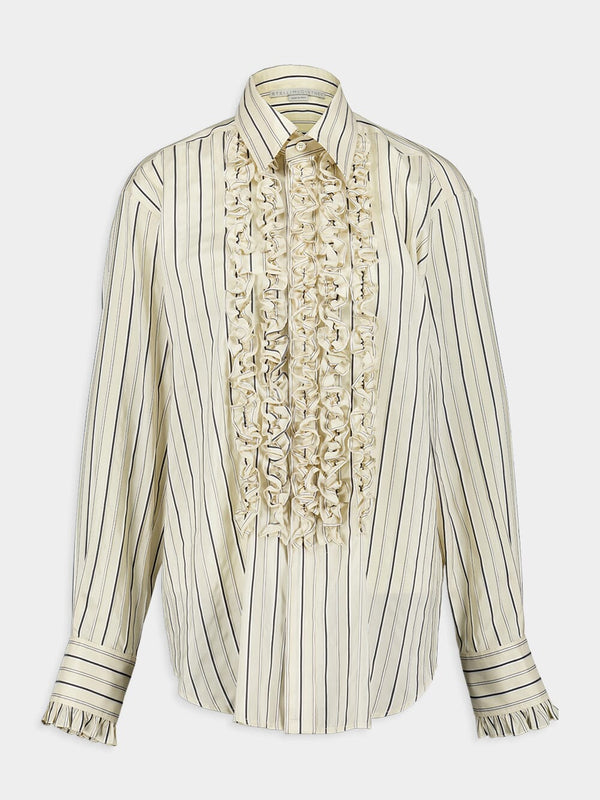 Ruffle Detailed Silk-Blend Striped Shirt
