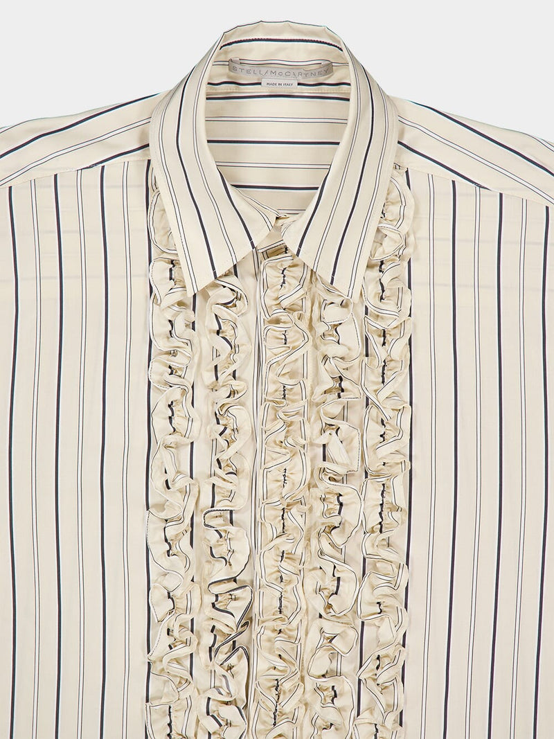 Ruffle Detailed Silk-Blend Striped Shirt