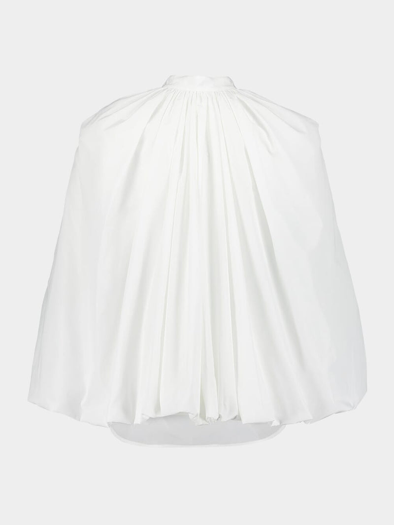 White Cape-Sleeve Silk Shirt