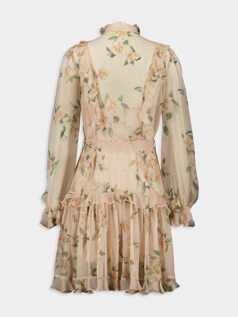 Floral Silk Ruffle Mini Dress