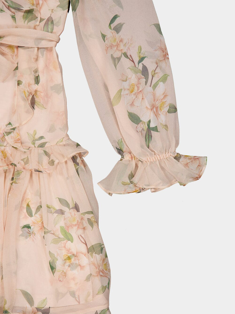 Floral Silk Ruffle Mini Dress