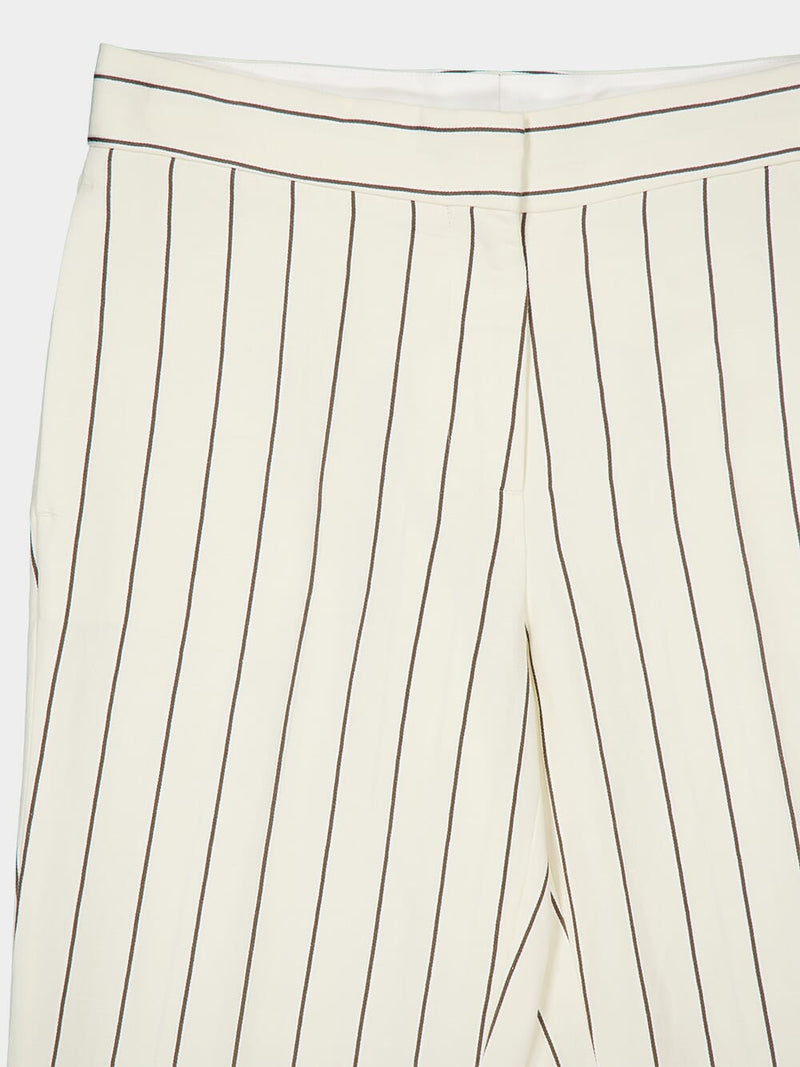 Pinstripe Cream Straight-Leg Trousers