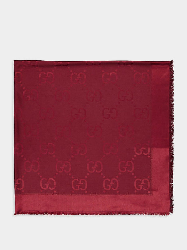 Red Silk Wool GG Jacquard Shawl