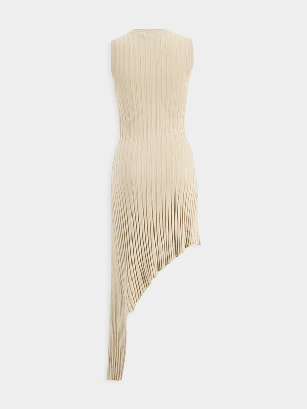 Asymmetric Beige Knit Dress