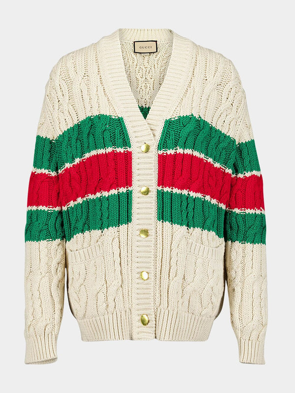 Web Stripe Cable-Knit Cardigan