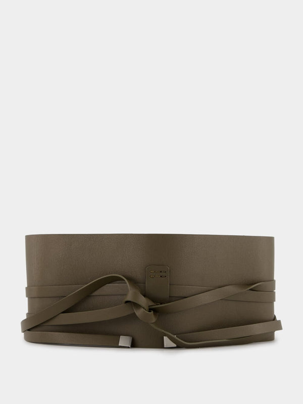 Khaki Leather Wide Belt