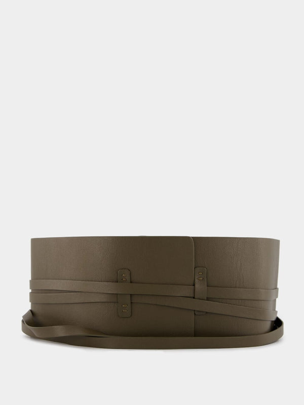 Khaki Leather Wide Belt