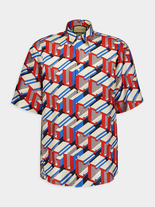 Pixel Print Silk Shirt