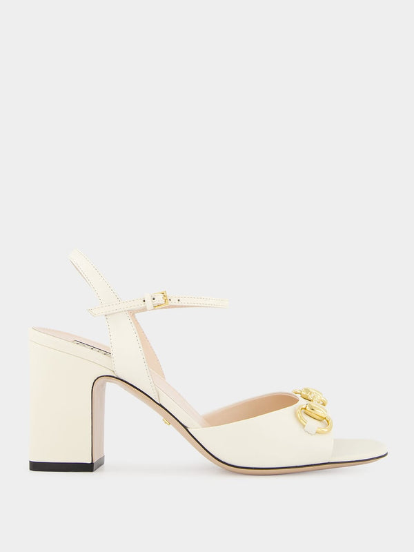 White Leather Mid-Heel Sandals
