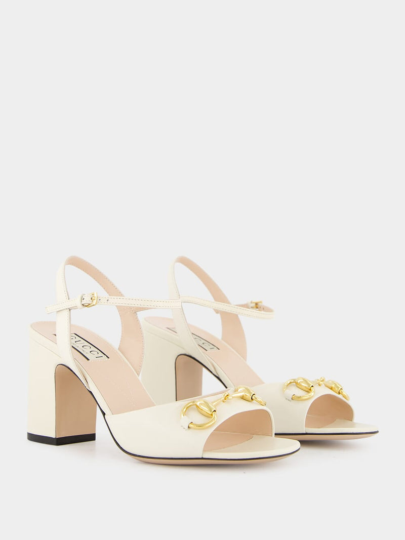 White Leather Mid-Heel Sandals