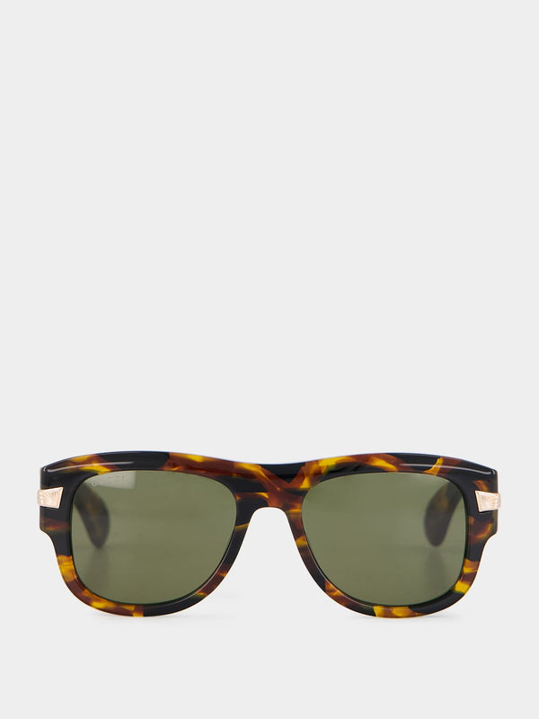 Dark Tortoiseshell Gold-Detail Square Sunglasses
