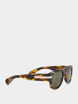 Dark Tortoiseshell Gold-Detail Square Sunglasses