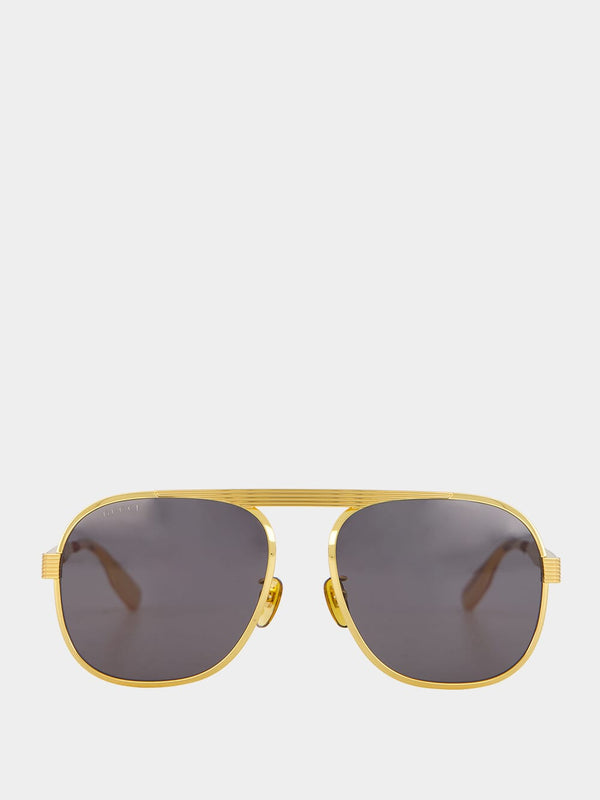 Gold-Toned Navigator Sunglasses