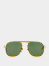 Gold-Toned Green Lens Navigator Sunglasses