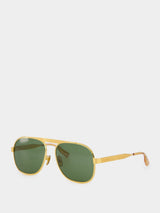 Gold-Toned Green Lens Navigator Sunglasses