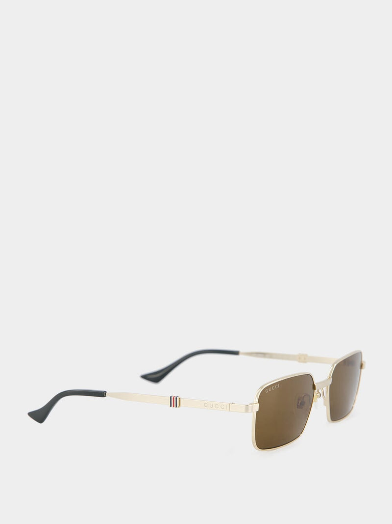 Rectangular Gold-Toned Brown Lens Sunglasses