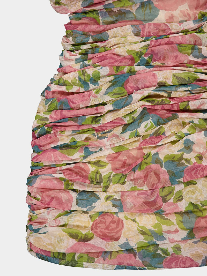 Floral Tulle One-Shoulder Mini Dress