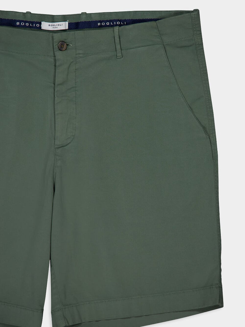 Stretch-Cotton Green Bermuda Shorts