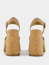 Skyla Tan Buckle Cork Platform Sandals