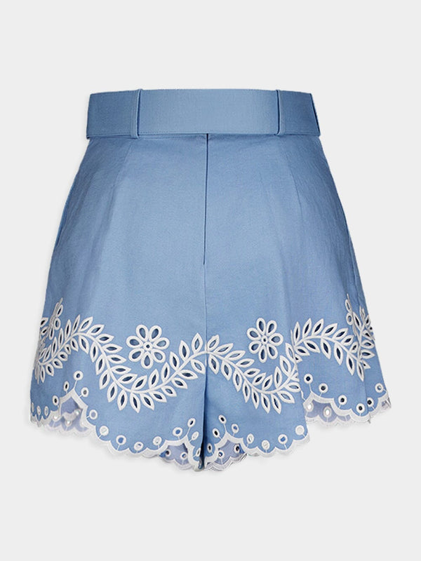 Junie Embroidered Hem Blue Shorts