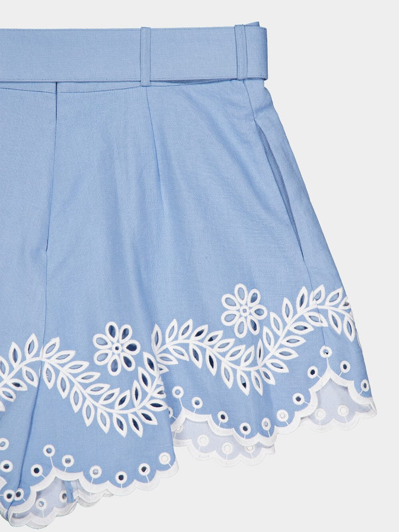 Junie Embroidered Hem Blue Shorts