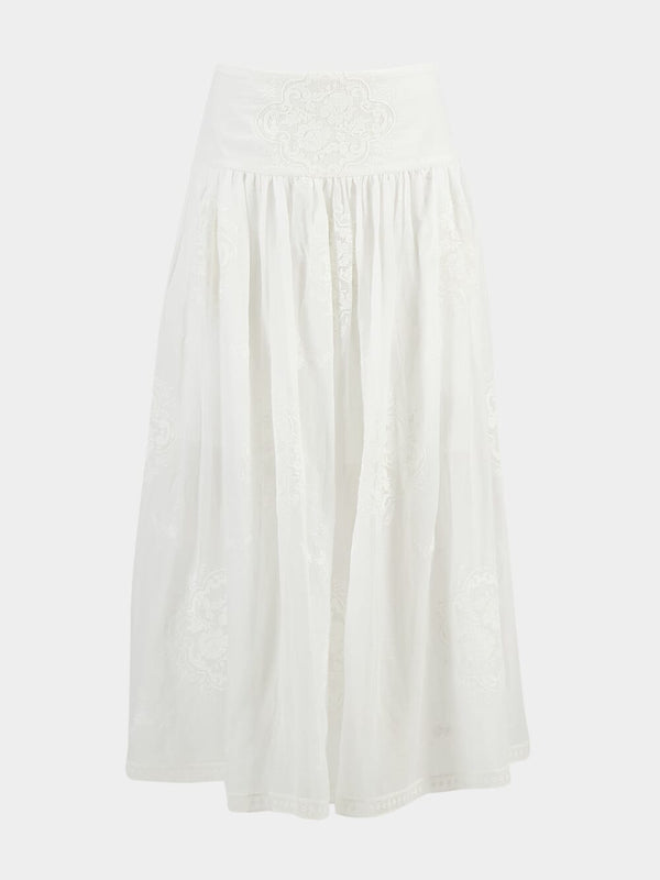 Alight Basque Embroidered White Maxi Skirt